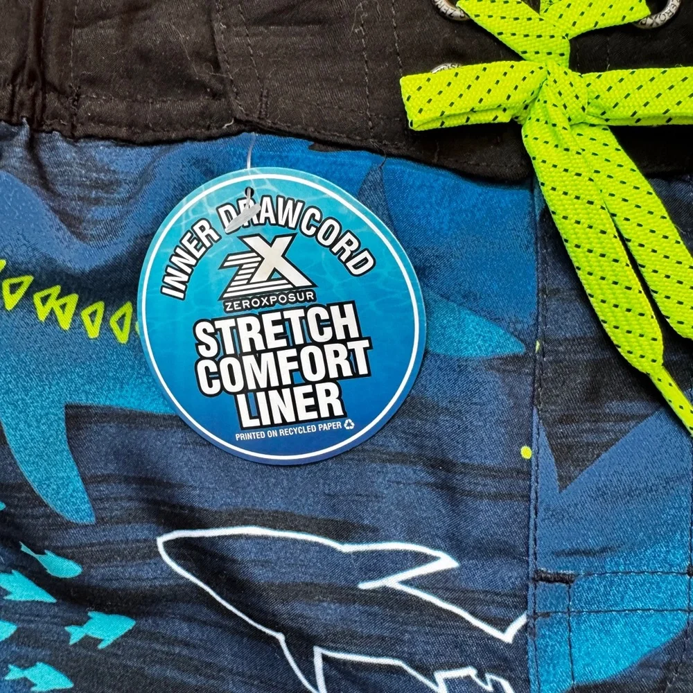 NWT Shark Print Swim Shorts & Googles UV Prot Boys Sz 4 - 5 Zeroposure Quick Dry - Picture 3 of 12